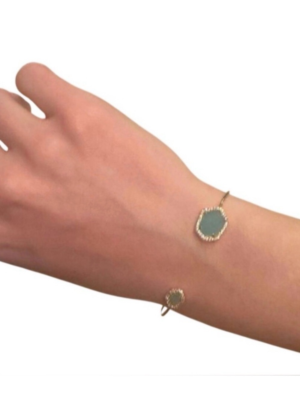 Tai Hex Open Bracelet Adjustable Gold Cuff Blue-Green Glass, Crystals